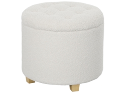 Puff de Armazenamento Banco de Armazenamento Redondo 40,5l 45x45x41 Cm Estofado em Borreguito Branco ORBITRA COMMERCE