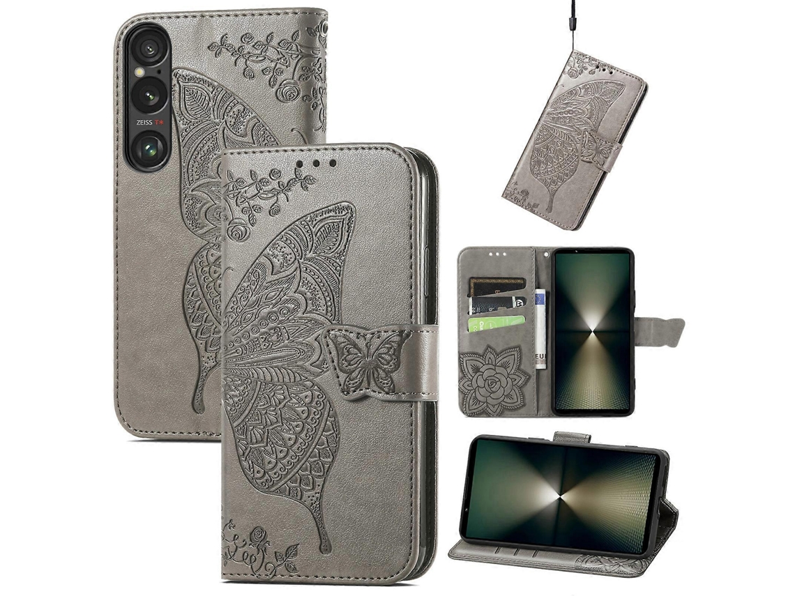 Capa De Celular De Couro Com Estampa De Borboleta E Flor