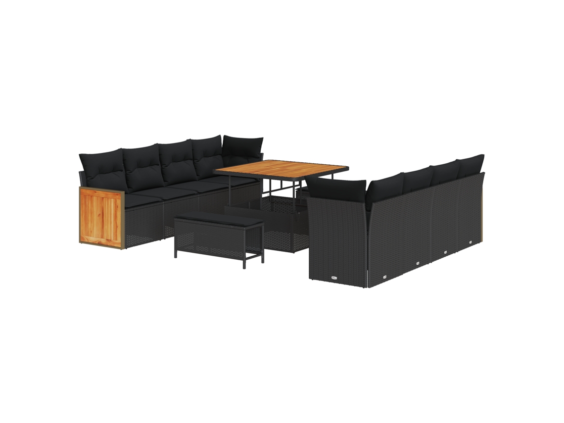 Conjunto 11 Conjunto De Sofá De Jardim Vidaxl Preto Vime Pe (231 X 62 X 85 Cm)