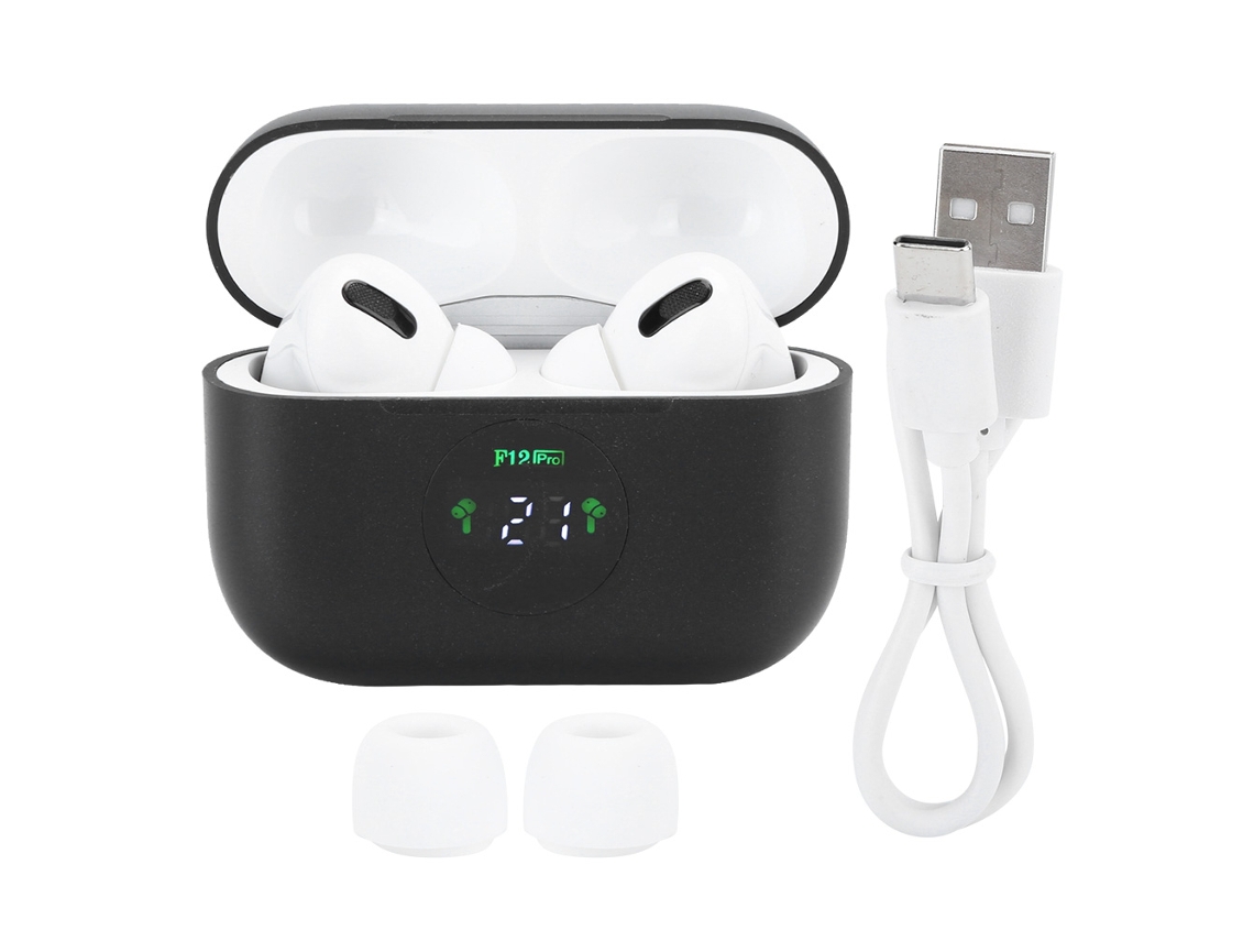 Fone Mali Bluetooth F12pro esportivo impermeável com caixa de carregamento display digital preto