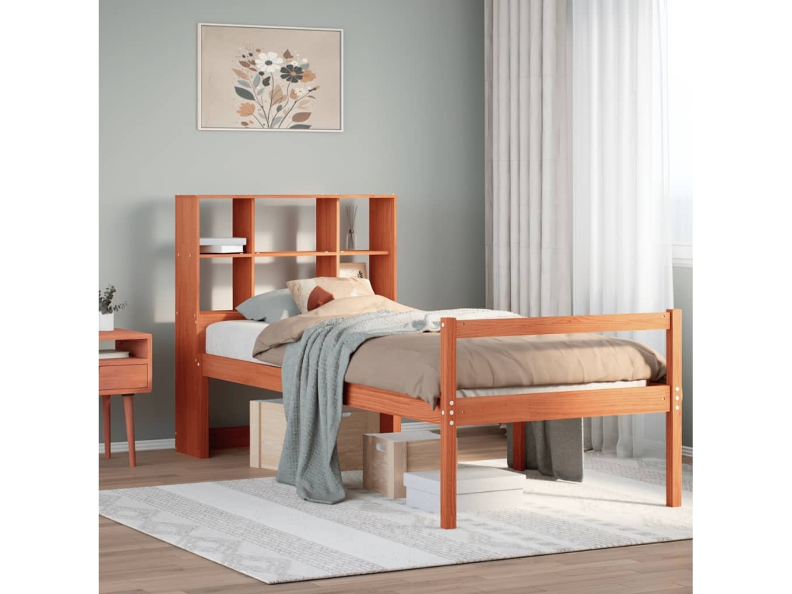 Cama Com Estante Sem Colchão 75x190 Cm Madeira Maciça
