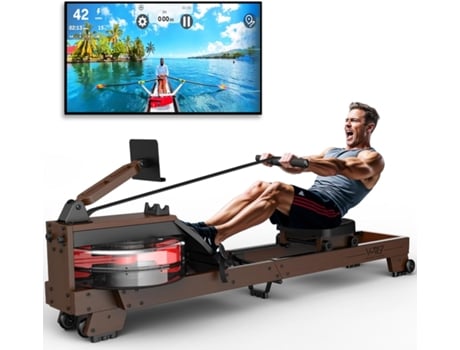 Máquina de Remo METTLEMATIC Remos de Carvalho com Bluetooth Suporte Grande para Tablet Capacidade de 175 kg para Usuários Até 200 Cm