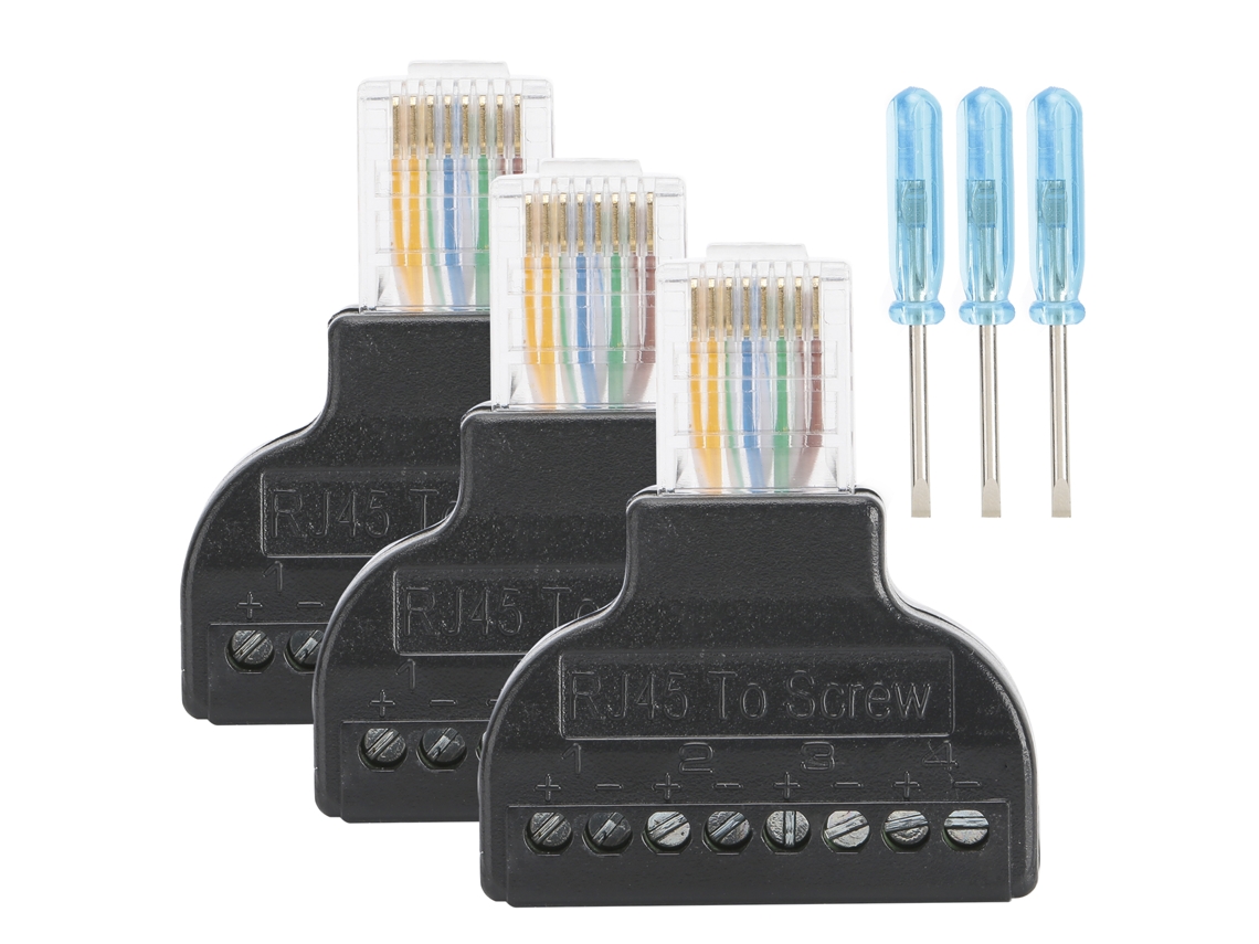 Kit de 3 Adaptadores Conector Rj45 Macho para 8 Pinos com Terminal de Parafuso para Av Digital CHABERLU