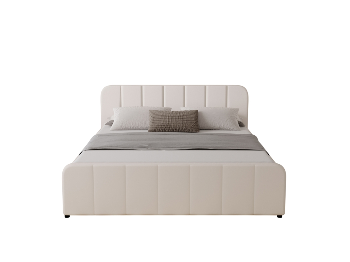 Tampa Cama Com Caixa De Arrumação 140x190cm Em Veludo Bege