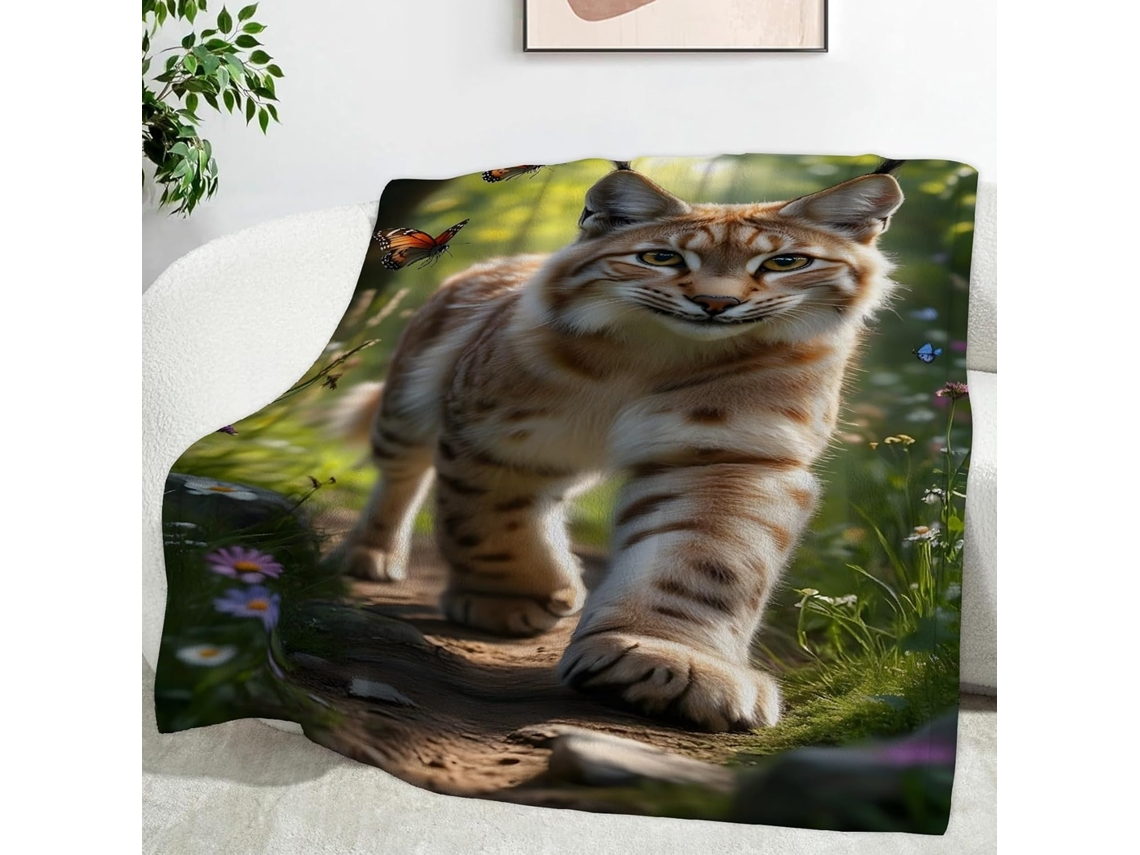 Cobertor Forest Blanket Lynx 100x130 Cm Multifuncional Macio e Aconchegante em Flanela Ideal para Escritório C