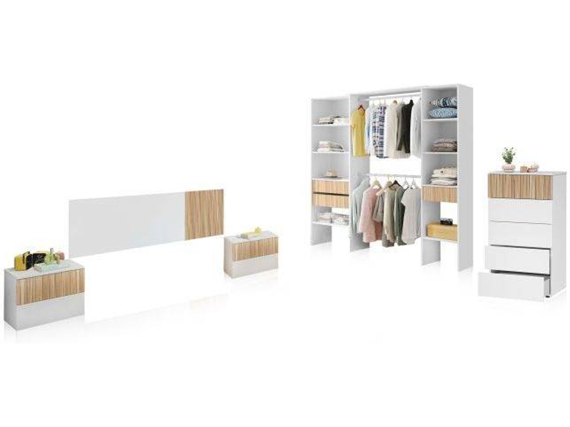 Conjunto de Quarto Nitza Artik Natur DUEHOME Branco (166x50x3cm)