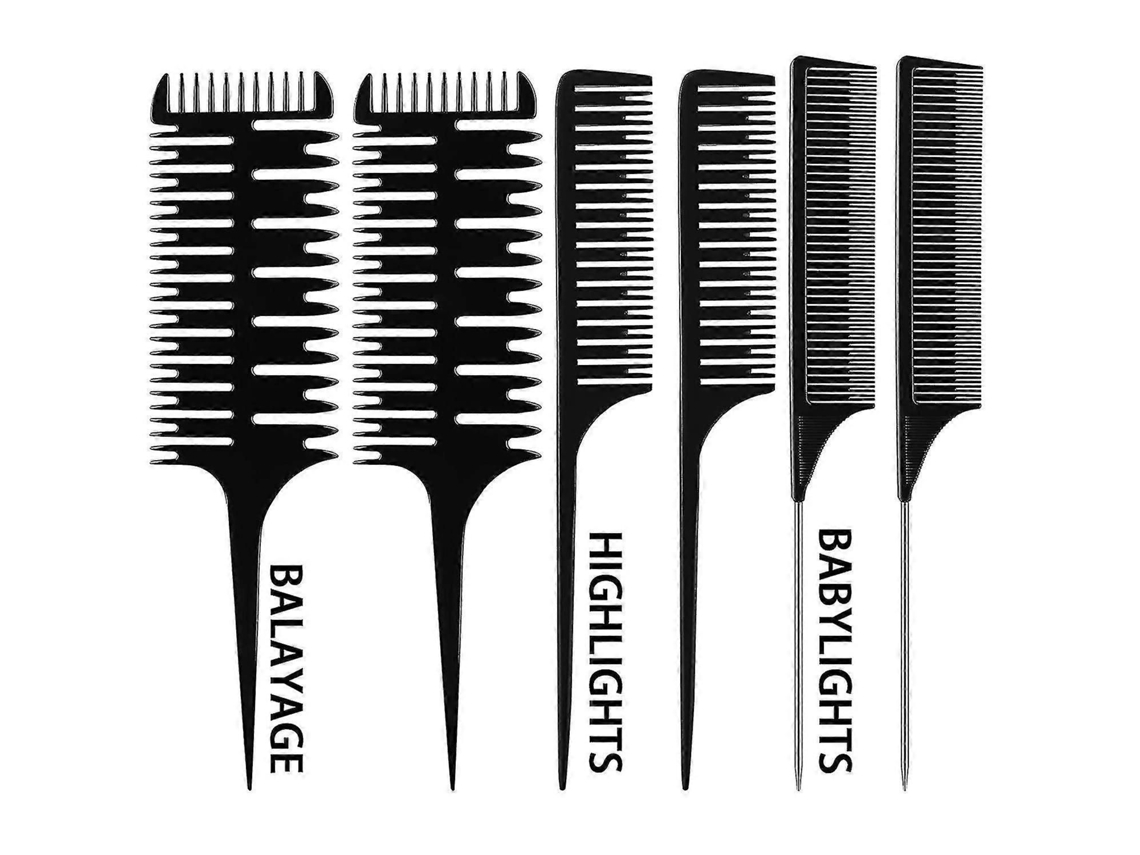 6 Pentes De Destaque Para Mechas, Com Cauda Para Separação De Cabelo
