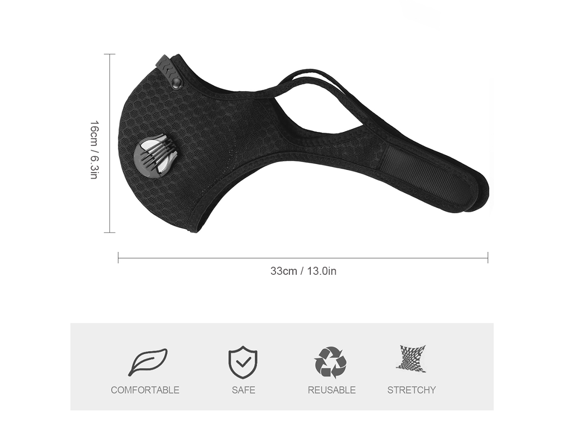 Business máscara Reutilizável com Válvula e Filtro de Carvão Ativo, Ajustável, para Corrida, Ciclismo, Camping, Viagem