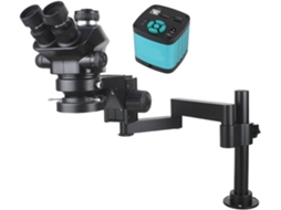 Microscópio Estereoscópico Trinocular Ajustável com Simulador de Distância Focal de Objetiva de 3,5x a 200x para Uso em Laboratório. SFUSHOS