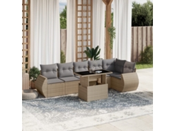 Vidaxl 7 Pcs Conjunto de Sofás P/ Jardim com Almofadões Vime Pe Bege