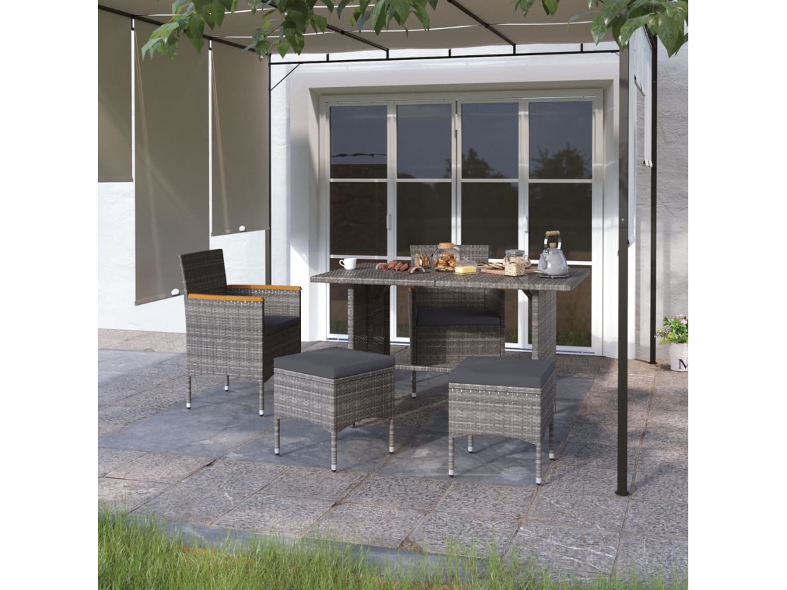 Vidaxl 4 Pcs Conjunto de Cadeiras e Bancos de Jardim Vime Pe Cinzento