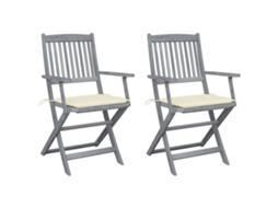 Vidaxl Cadeiras Exterior Dobráveis C/ Almofadões 2 Pcs Acácia Maciça