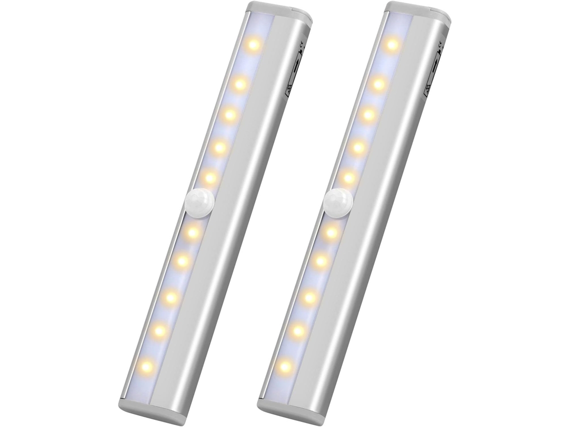 Conjunto de 2 Luminárias Sem Fio para Armário, com 10 Leds e Sensor de Movimento, para Guarda, Roupas BRILVIBERA