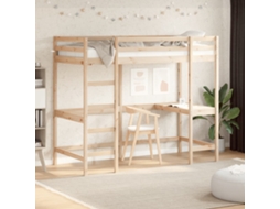 Cama Alta Com Secretária 90x200 Cm Madeira De Pinho Maciça