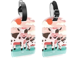 Conjunto De 2 Etiquetas Bagagem Em Couro Sintético Com Estampa Vaca