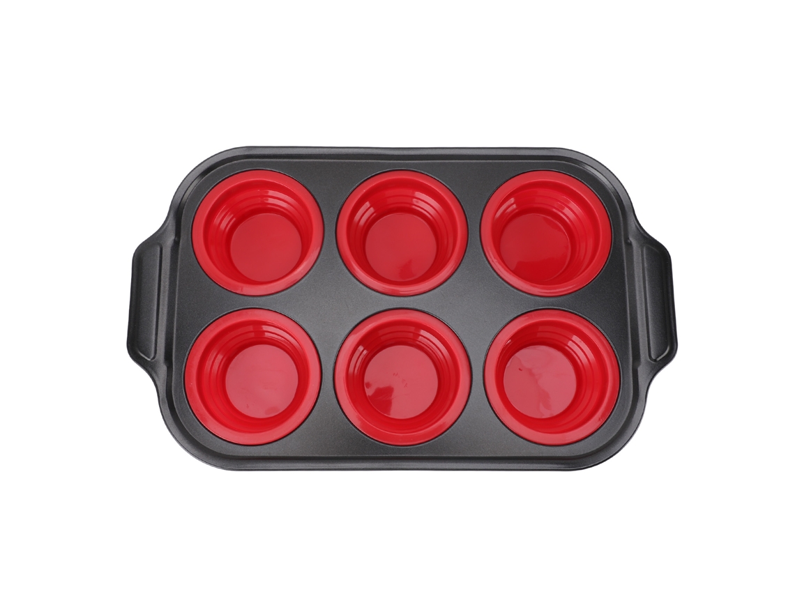 Bandeja de Silicone S/MARCA, para Cupcakes, com Pressão, 6 Formas, Recolhível