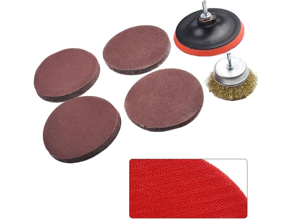Base De Lixa 125 Mm Com Conjunto 40 Discos Grãos Mistos, Para Brocas