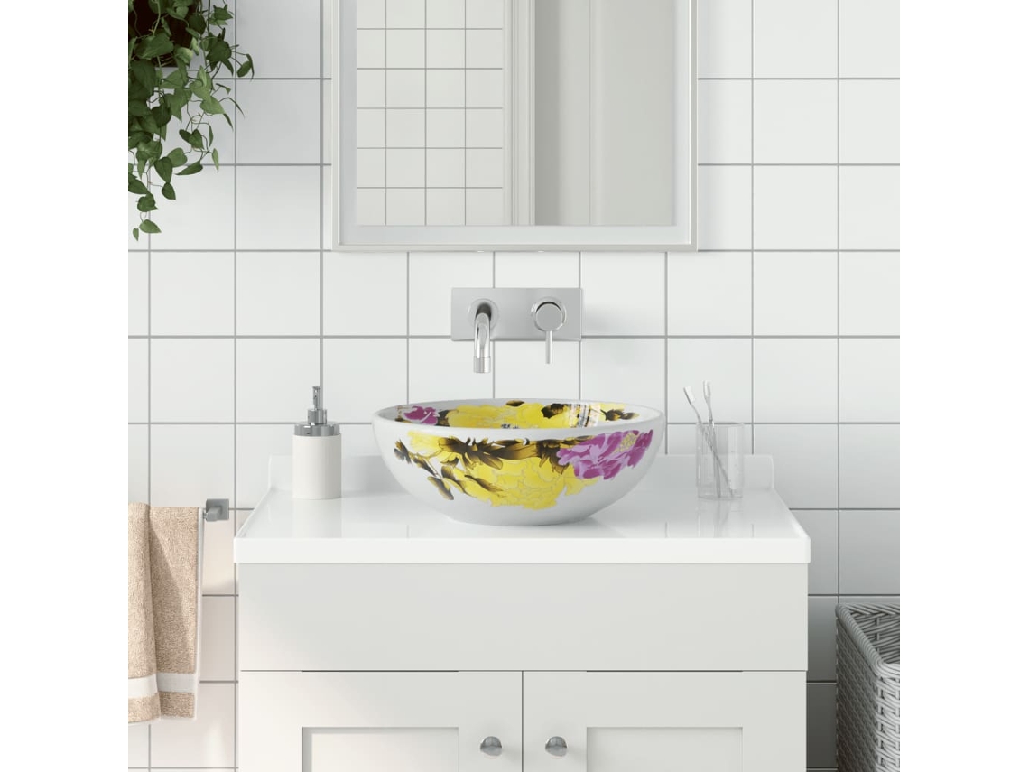 Vidaxl Lavatório De Bancada Redondo Φ41x14 Cm Cerâmica Multicor