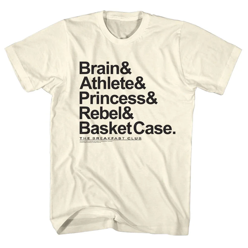 Unisex Adult T-shirt Rockinstone Breakfast Club Movie New Names Solid Natural Sizel