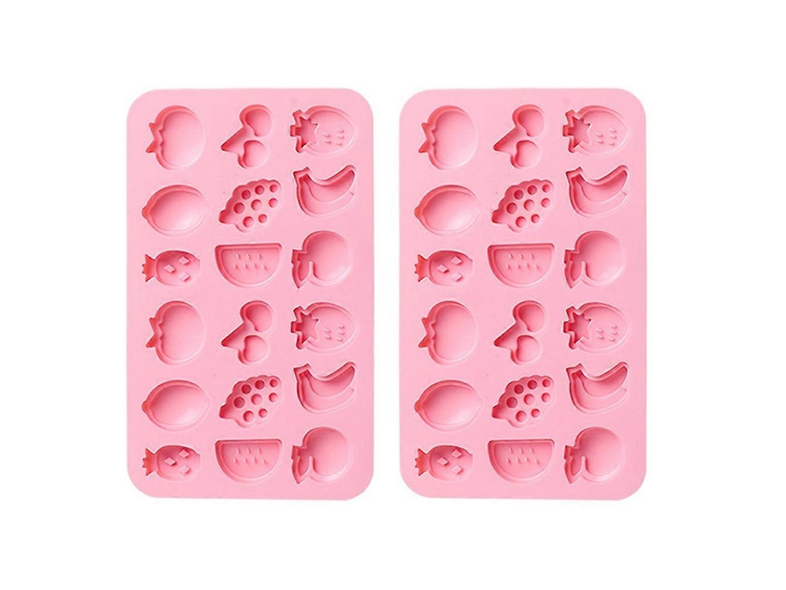 Conjunto de 2 Formas de Silicone para Fondant, Formatos de Frutas, Gelo e Chocolate para Uso Doméstico, 21,2 x 12,9 x 1,2 cm, Rosa
