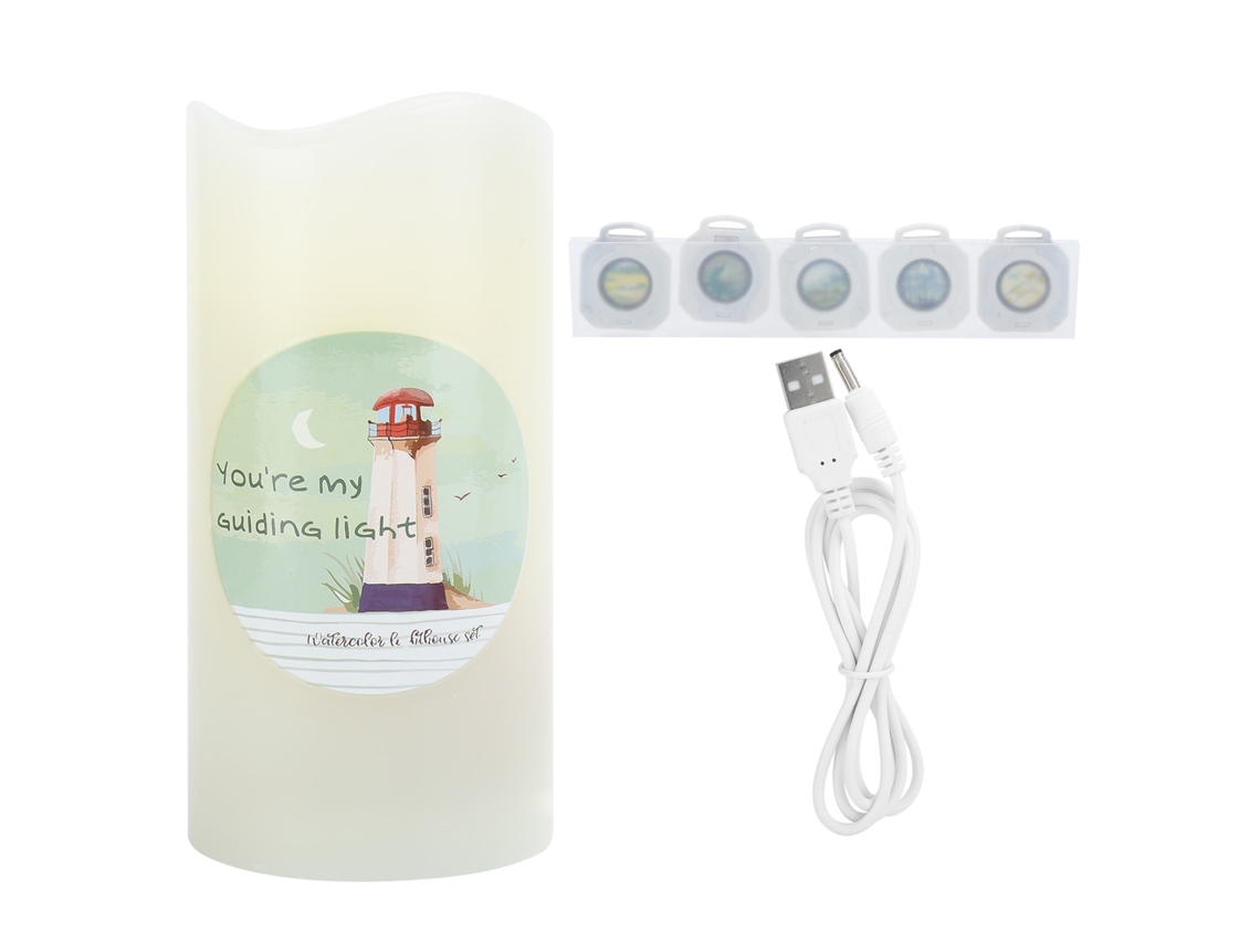 Vela LED projetora de luz, sem chama, decorativa, jardim, casa, mesa, 6 padrões | S/MARCA