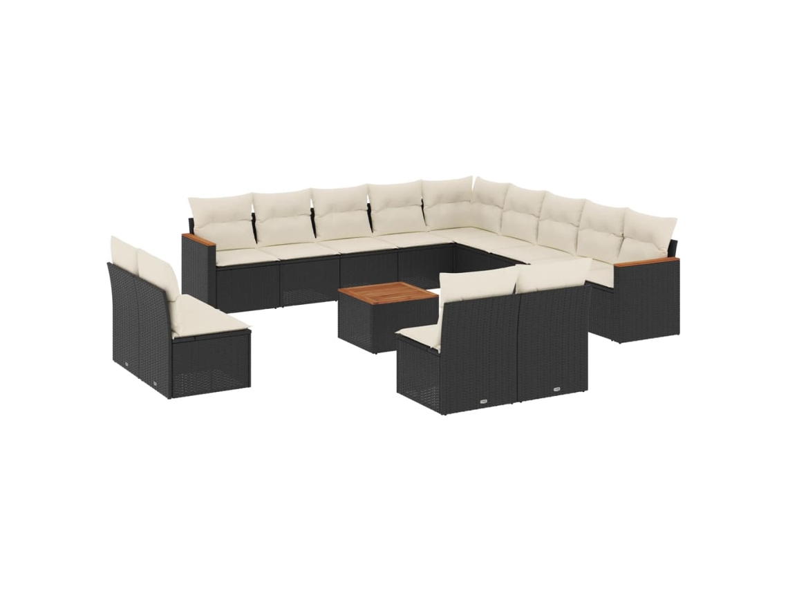 Conjunto 14 de sofás p/ jardim c/ almofadões VIDAXL vime PE preto