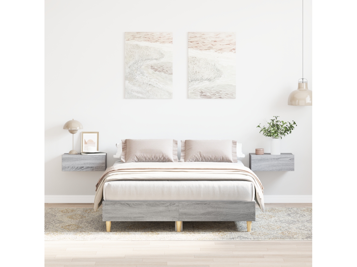 Estrutura De Cama 120x190 Cm Cinza Sonoma Em Madeira Revestida