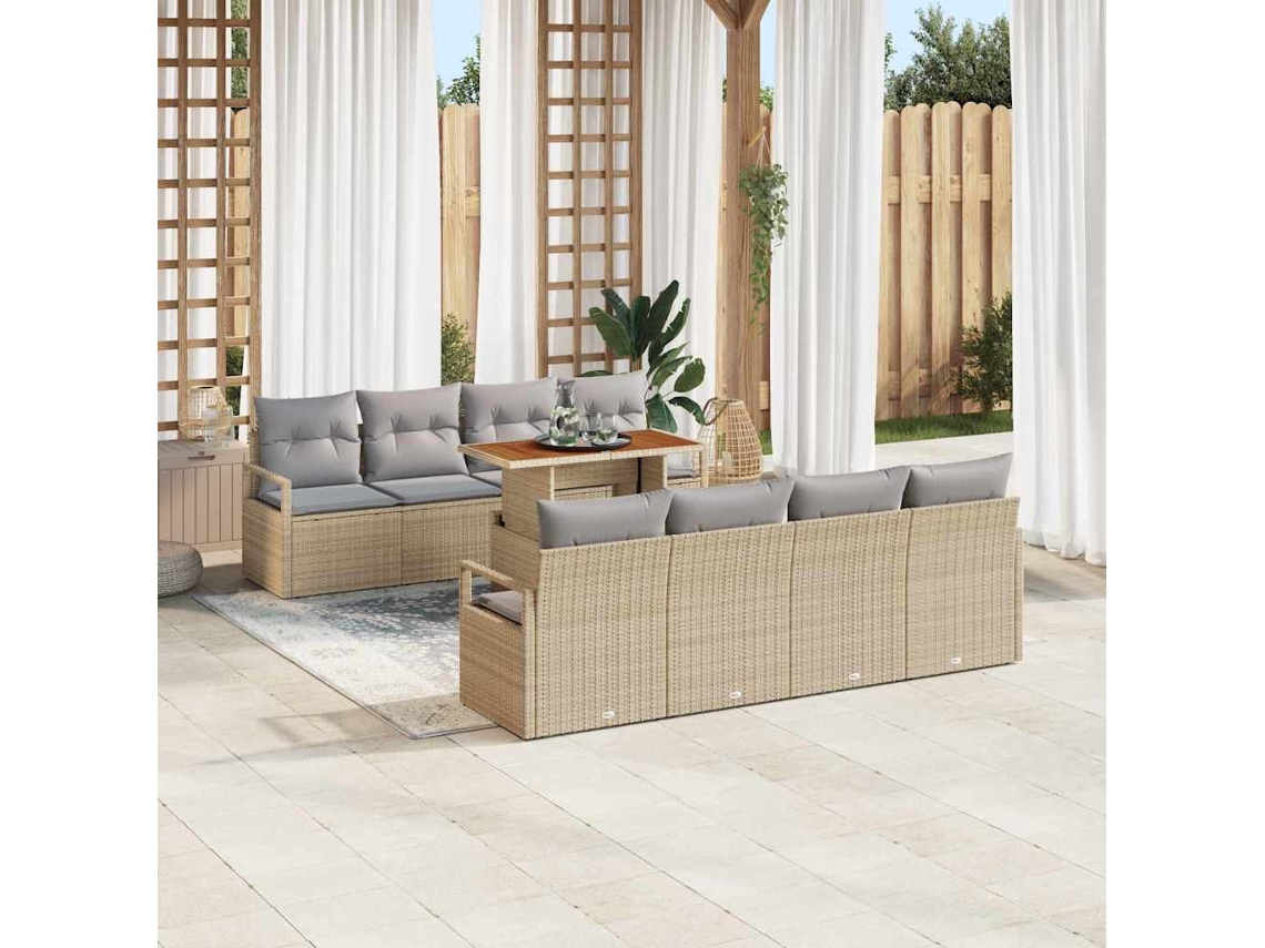 Vidaxl Conjunto De Sofá De Jardim Com Almofada 9 Pcs Bege E Cinza