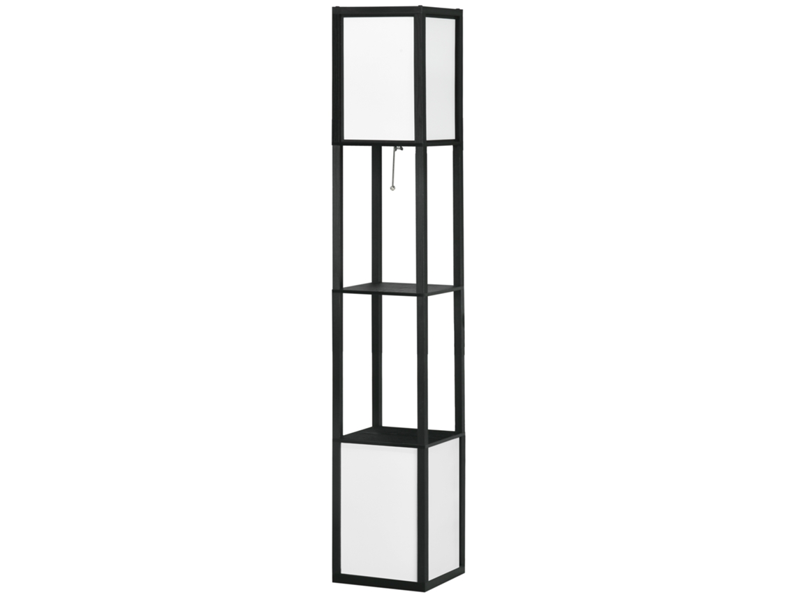 Abajur Madeira Preto e Branco 26x26x156 Cm (e27, 40w, com Prateleira)
