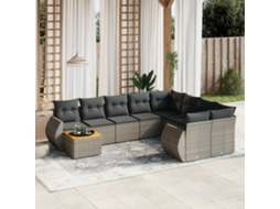 Vidaxl 10 Pcs Conjunto Sofás De Jardim C/ Almofadões Vime Pe Cinzento