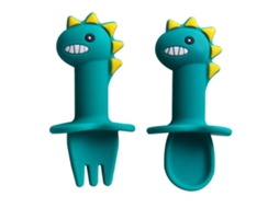Conjunto de Colher e Garfo Utensílios de Silicone e Aço Inoxidável para Bebês NEVEANCE