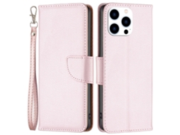 Capa Em Couro Pu Textura De Lichia Para Apple Iphone 16 Pro Max - Ouro Rosa