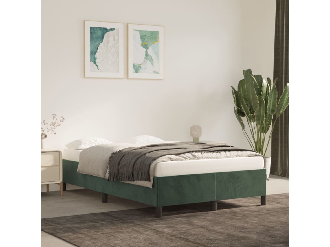 Estrutura De Cama Sem Colchão 120x200 Cm Veludo Verde-escuro