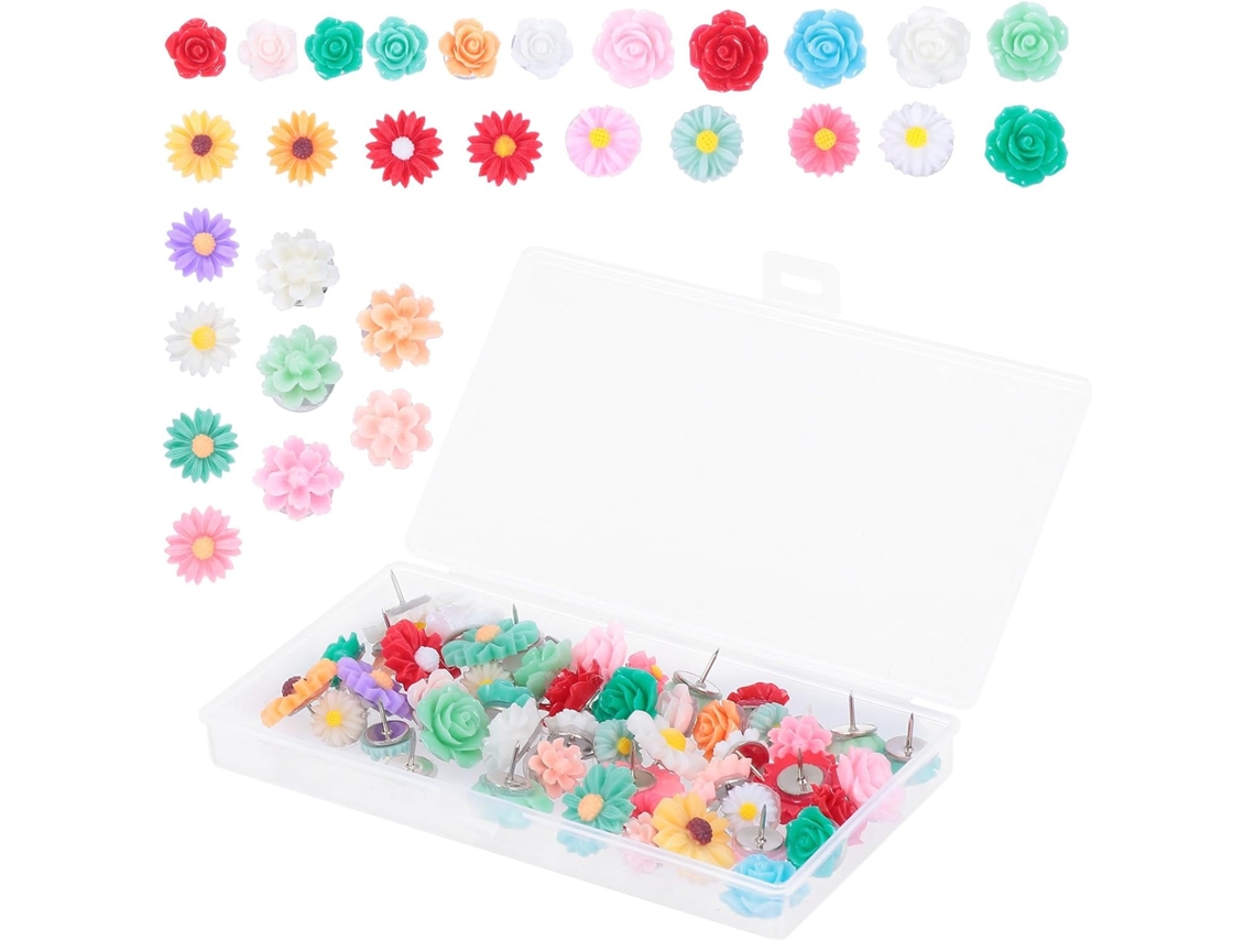 Conjunto De 50 Tachinhas Decorativas Resina Com Estampa Floral, Tachinhas De Madeira Para Quadros Cortiça, Escritório E