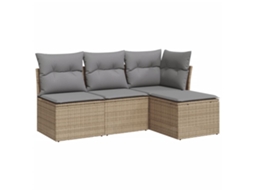 Conjunto de 4 Sofás para Jardim com Almofadões Vime Pe Bege MAISON EXCLUSIVE (4 pcs)