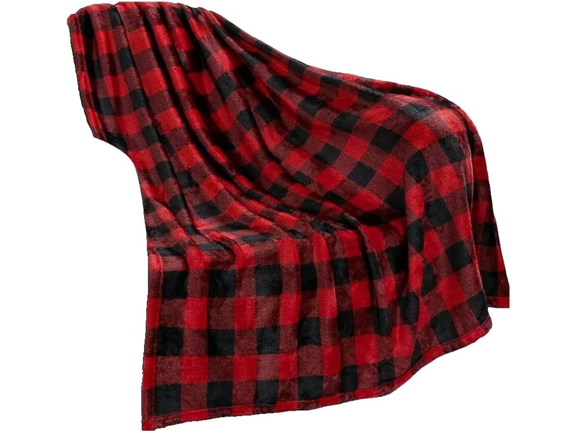 Manta de Flanela Xadrez Preta e Vermelha Syjym Quente Macia para o Natal Decoração Presente, Macio, Quente,