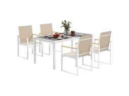 Conjunto Jardim de com Mesa Retangular de Vidro e 4 Cadeiras com Apoios de Braço. Multicolorido