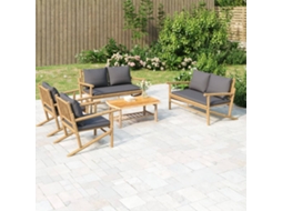 Vidaxl 5 Pcs Conjunto Lounge Jardim Bambu C/ Almofadões Cinza-escuro