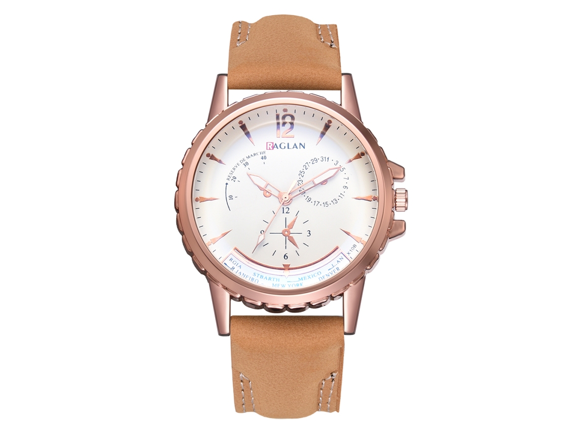 Relógio de Pulso Masculino de Quartzo com Pulseira Pu Estilo Casual e Negócio Café