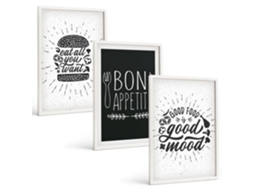 Galeria De Pinturas Murais Gráficos, Comida, Slogans Culinários Moldura Branca Quadros Para O Escritório Espelharte (3 Piezas De 40x60 Cm)