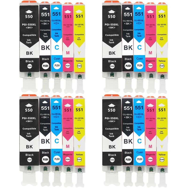 Conjunto de 4 Tinteiros Pgi550 Cli551 para Impressoras Canon Mg6350 Mg7150 Ip8750 Ip7250 MDUG