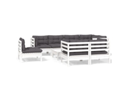 Conjunto de 9 Lounge de Jardim com Almofadões Pinho Maciço Branco MAISON EXCLUSIVE