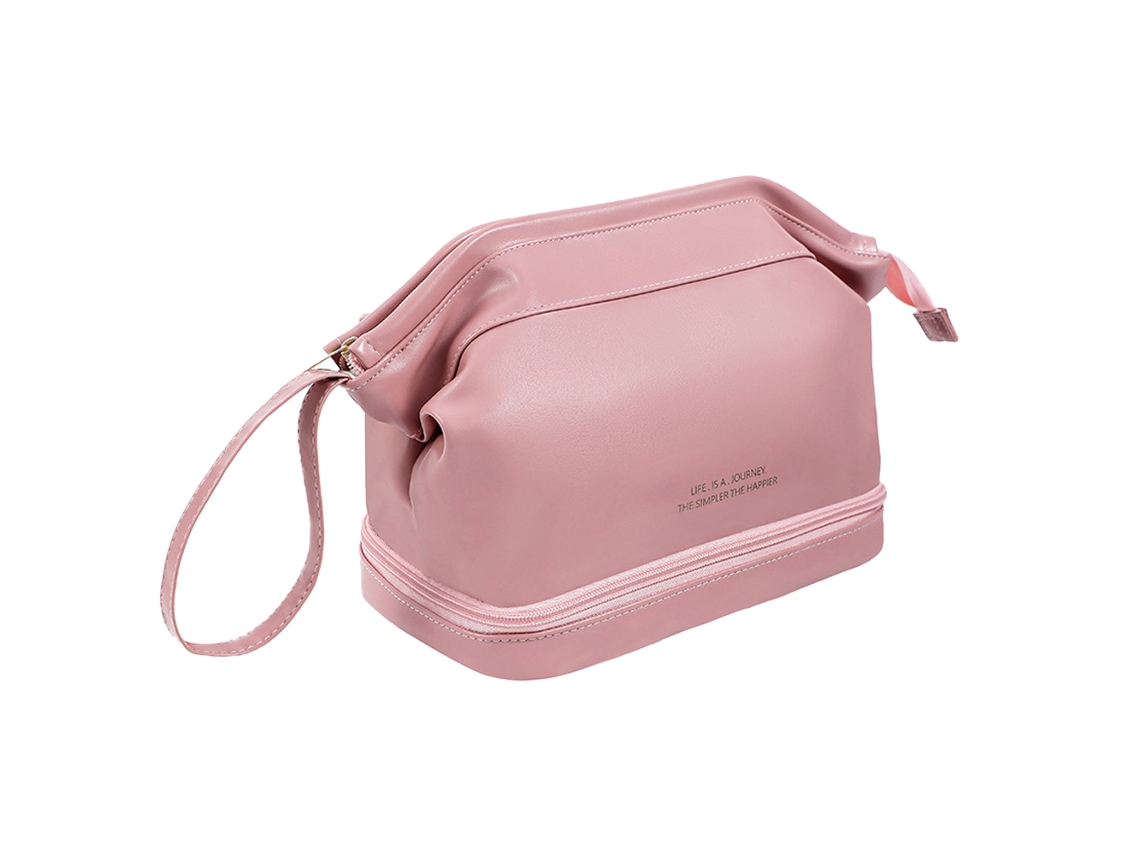 Bolsas De Viagem Cosméticas Bolsa De Higiene Portátil De Couro Bolsa Cosmética Espaçosa Paraes Rosa De Dois Andares ZMDECQNA