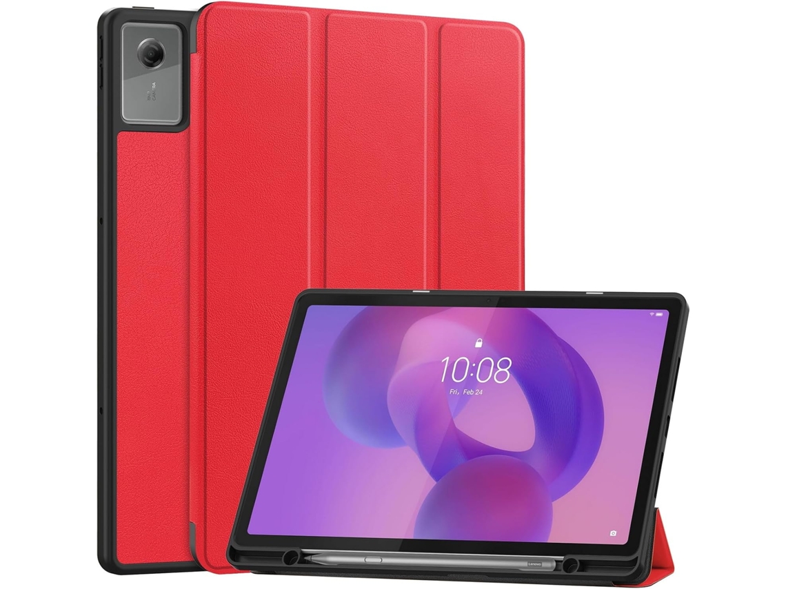 Capa Para Lenovo Xiaoxin Pad 12.1“ 2025 Traseira Ultrafina Em Tpu Macio, , Com Suporte Vermelho Hexinyigjly