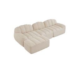 Sofá Modular L Form 3 Lugares Com Ottoman, Espuma Densa 32d, Confortável Para Sala De Estar, Tecido Macio Bege E Branco