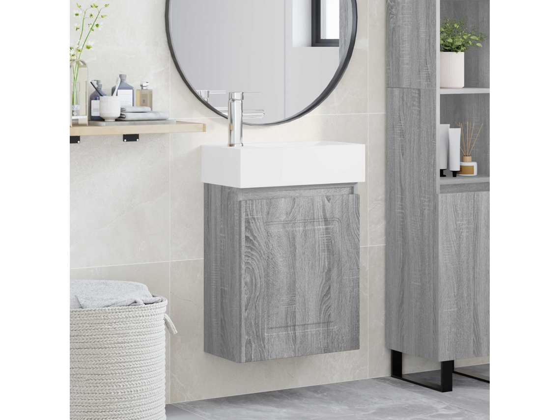 Vidaxl Conjunto De Móveis De Banheiro Com Torneira Sonoma Cinzento