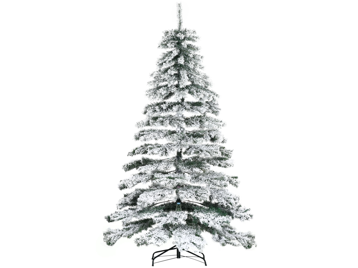Árvore De Branco Natal Ø140x225cm Neve Artificial Com 1083 Pontas Pvc Base Dobrável E Suporte Metal Decoração Para Interiores Verde