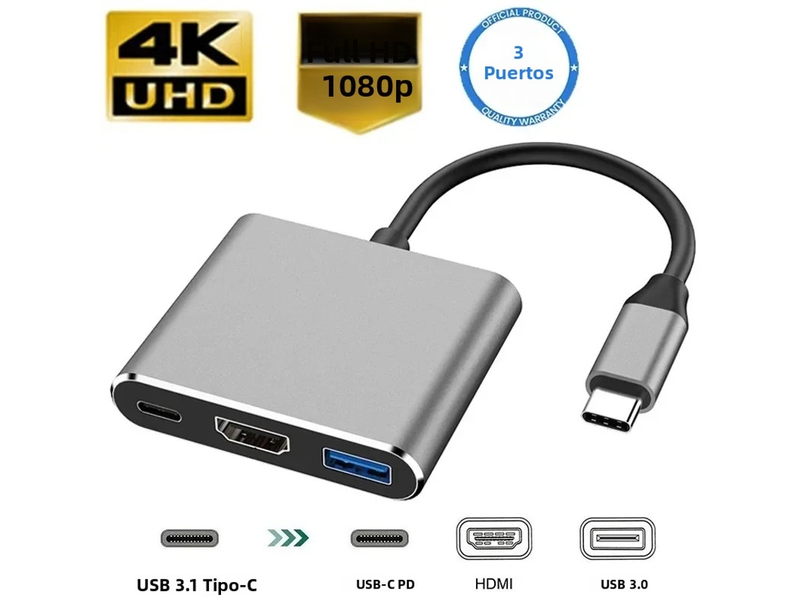 (3 Em 1) Hub Usb Três Em Um, Divisor Compatível Com Usb-c Para Hdmi