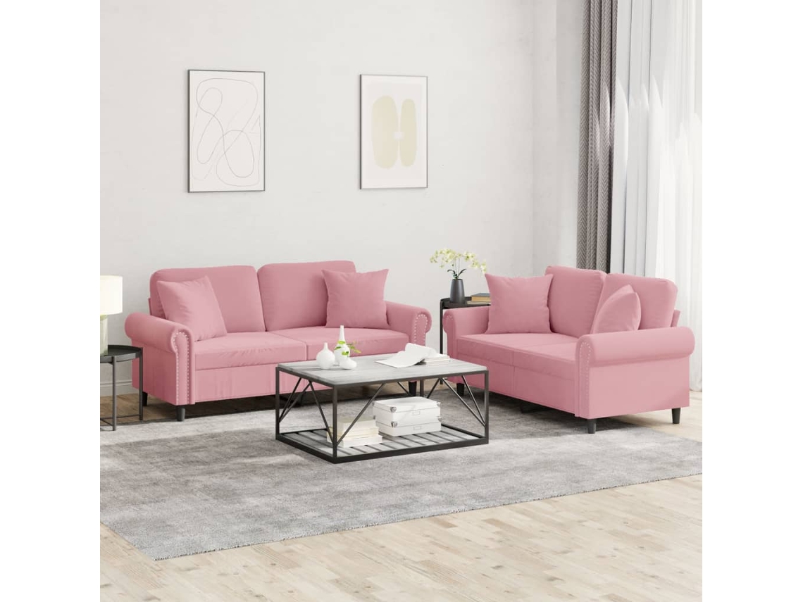 Vidaxl 2 Pcs Conjunto De Sofás Com Almofadas Veludo Rosa