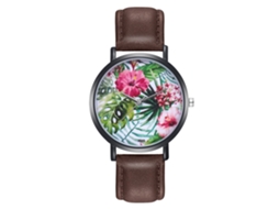 Relógio de Pulso Feminino Menina de Quartzo com Pulseira de Couro Pu Casual Clássico Café